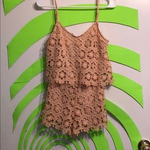 Peach flower-lace romper